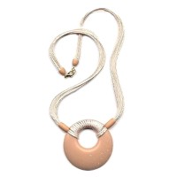 GALLAY Jewellery - Schmuck und Dekoration - Kette Kunststoff Scheibe Amulett lachsrosa matt 4x Kordel hellrosa 60cm
