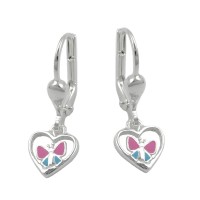 GALLAY Jewellery - Schmuck und Dekoration - Brisur 23x7mm Ohrring Herz mit Schmetterling hellblau pink lackiert Silber 925