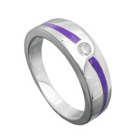 GALLAY Jewellery - Schmuck und Dekoration - Ring 6mm lila Lackeinlage Zirkonia weiß glänzend rhodiniert Silber 925 Ringgröße 62