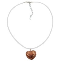 GALLAY Jewellery - Schmuck und Dekoration - Kette Kunststoffperle Muschelherz kupferfarben glänzend Silikonschnur weiß-matt 42cm