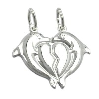 GALLAY Jewellery - Schmuck und Dekoration - Anhänger 23x20mm Doppelanhänger 2 Delfine mit Herz glänzend Silber 925